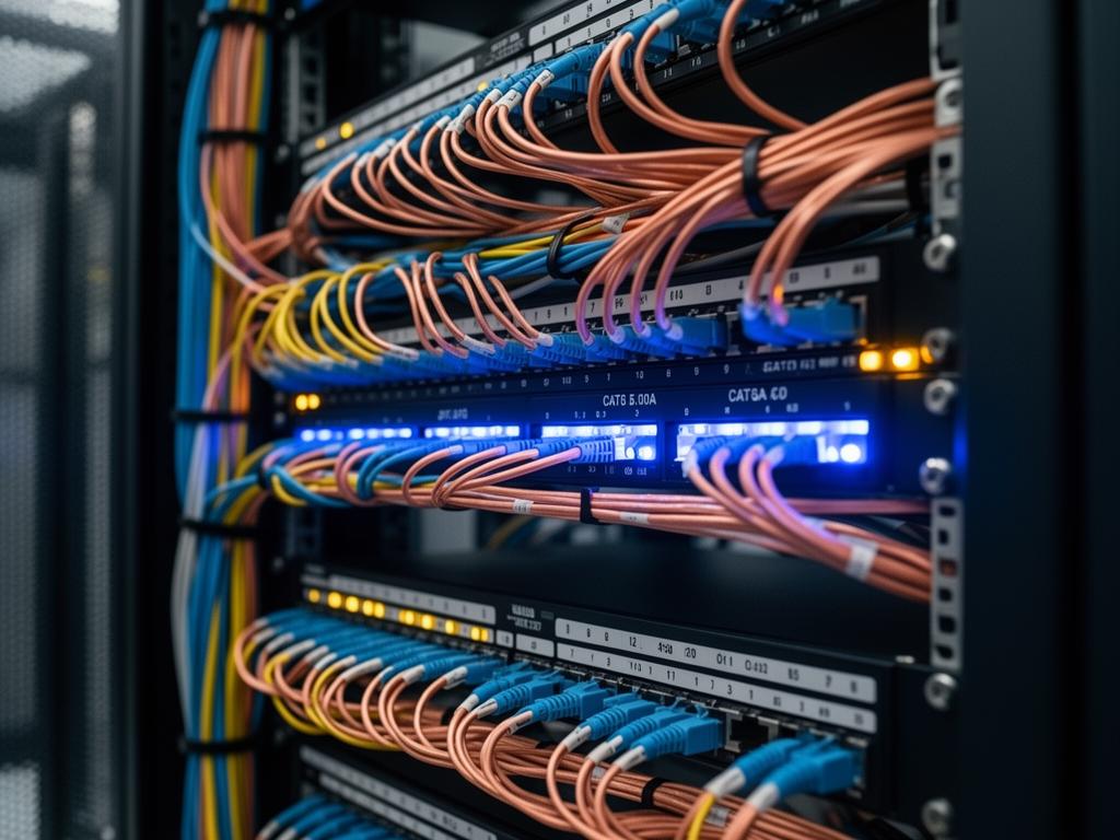 Enterprise structured cabling patch panel installation in MDF room